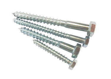 Parafusos de madeira de cabeça hexadecimal de aço carbono branco zincado DIN571 M6-M12 para fixações