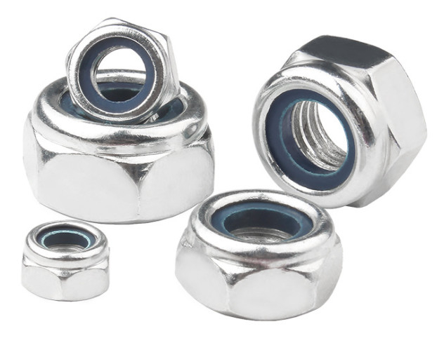 Ferradura de nylon grau 4.8 Hex Head Nuts Azul Branco Zinco Aço de Baixo Carbono Din 985 M4-M20